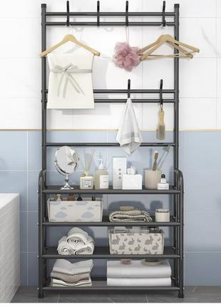 Універсальний вішак для одягу new simple floor clothes rack size 60x29.5x151 см чорний2 фото