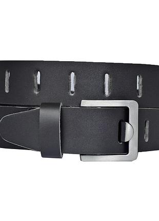 Стильний шкіряний чорний джинсовий ремінь з натуральної шкіри з отворами по всій довжині ideal_fem