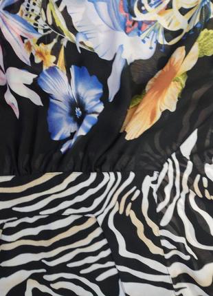 Шифонова літня блуза з квіткова-сиугастим принтом4 фото