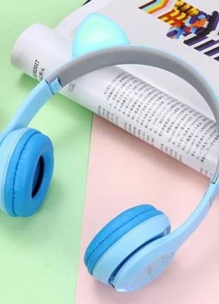 Беспроводные bluetooth наушники с кошачьими ушками и лед подсветкой y47 cat ear голубые