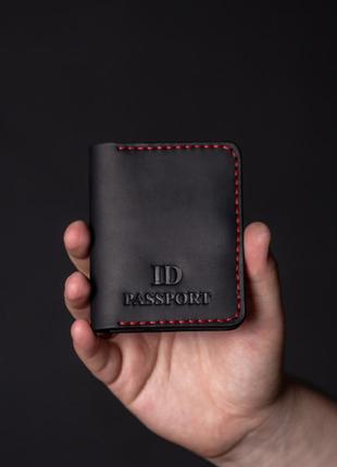 Обложка на id паспорт черная с красной нитью