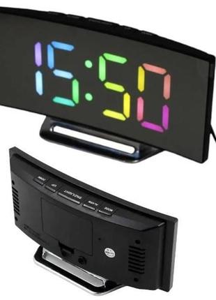 Годинник настільний led дзеркальний з термометром ukc dt-6507 кольоровий градієнт