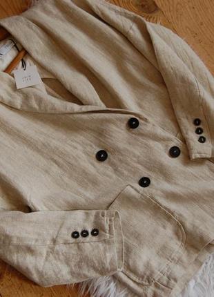 Новый!топовый удлиненный двубортный льняной блейзер оверсайз /пиджак лен из новой коллекции zara3 фото