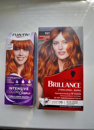 Фарба для волосся brillance 921 та palette 7-77 мідний колір