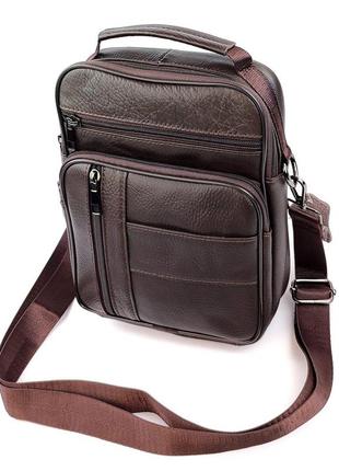 Чоловіча сумка шкіряна з ручкою через плече 20х25 jz jz-20436-so коричнева2 фото