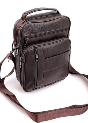 Мужская сумка кожаная с ручкой через плечо 20х25 jz jz-20436-so коричневая8 фото