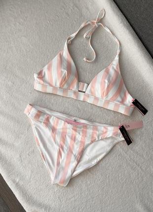 Купальник рожевий білий у смужку у полоску victoria’s secret