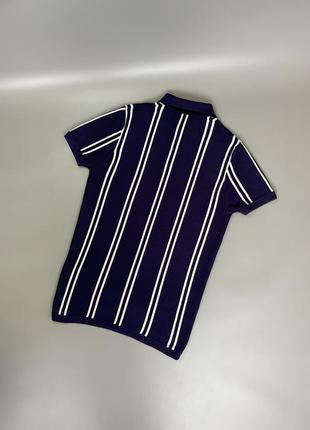 Темно синяя футболка поло primark в полоску, old money, примарк, олд мани, полосатая, с воротником, летняя3 фото