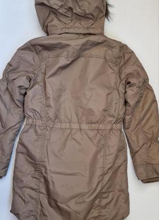Красивая куртка пальто теплая yigga р. 158 германия хаки капюшон с мехом3 фото
