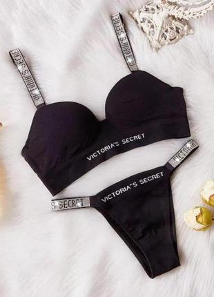 Комплект женского нижнего белья victoria`s secret, push-up + трусики-бразилиана виктория сикрет (чашка с)2 фото