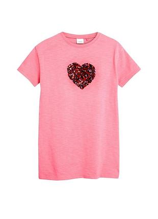 Рожева подовжена футболка з бавовни next з принтом серця паєтки