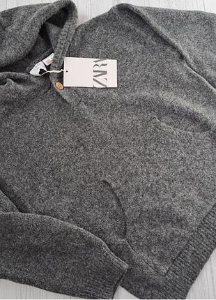 Вязаный худи толстовка zara, свитер с капюшоном,