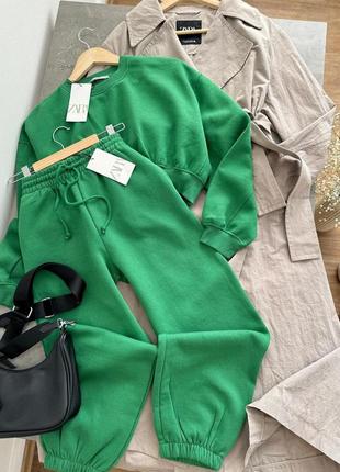 Спортивний костюм від zara, зелений на флісі