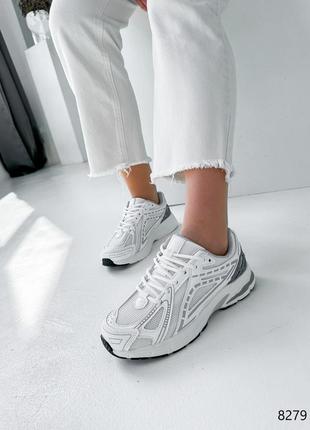 Женские белые кожаные трендовые стильные кроссовки из натуральной кожи и текстиля