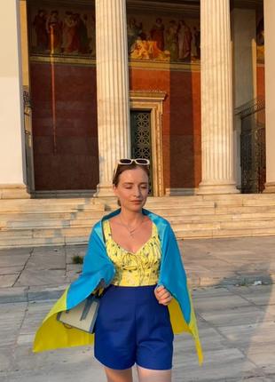 Топ корсет желтый в голубые цветы