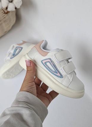 Кросівки для дівчинки білі,рожеві, кросівки демі, демісезонні, осінні, шкіряна устілка, розмір 22,23,24,25,26,27