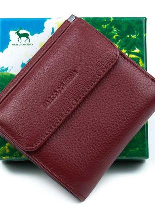 Жіночий гаманець зі шкіри з монетницею на кнопці marco coverna mc-213b-4 (jz6571) бордовий3 фото
