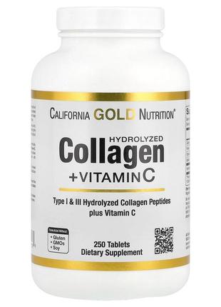 Гідролізовані пептиди колагену тип 1 і 3 6000 мг з вітаміном c california gold nutrition 250 таблето