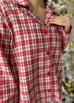 Красивая удобная женская пижама рубашка с длинным рукавом и штаны в клеточку фланель5 фото