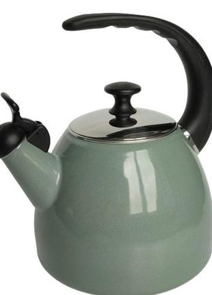 Чайник емальований kamille 2,5 л. оливковий зі свистком, пластикова ручка1 фото
