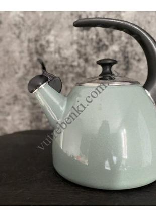 Чайник емальований kamille 2,5 л. оливковий зі свистком, пластикова ручка2 фото