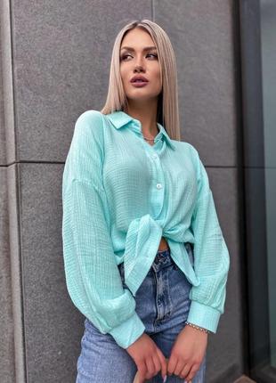 Женская летняя рубашка из муслина в ярких цветах