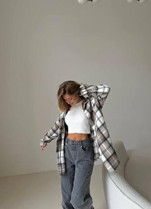 Тепла кашемірова картата сорочка оверсайз стильна в клітинку рубашка вільного крою3 фото
