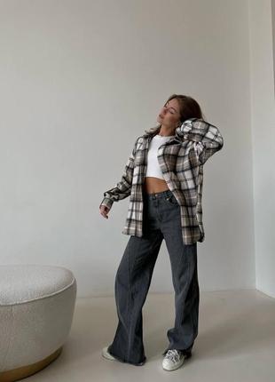 Тепла кашемірова картата сорочка оверсайз стильна в клітинку рубашка вільного крою4 фото
