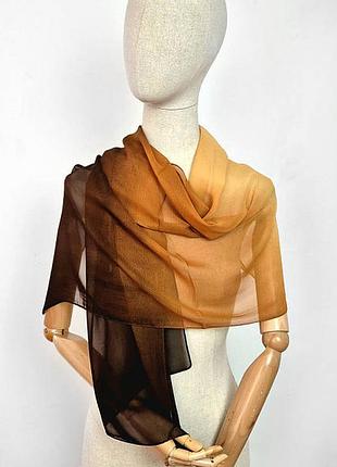 Шарф легкий тонкий шифоновый с градиентом коричневый бежевый