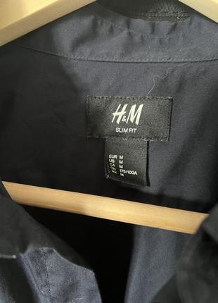 Сорочка h&m slim fit темно-синя3 фото