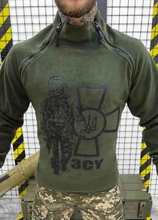Тактическая флисовая кофта под горло мужская флиска для военнослужащих олива