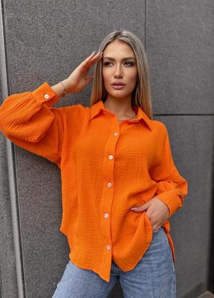 Легкая летняя женская рубашка из натуральной ткани хлопка