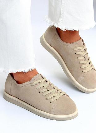Трендовые замшевые женские бежевые кеды осенние кроссовки натуральная замша весна осень
