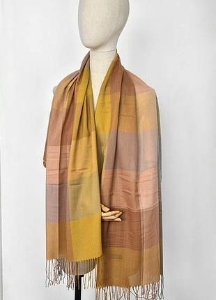 Шарф легкий тонкий вискоза женский в клетку горчица капучино