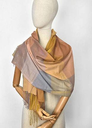 Шарф легкий тонкий вискоза женский в клетку горчица капучино