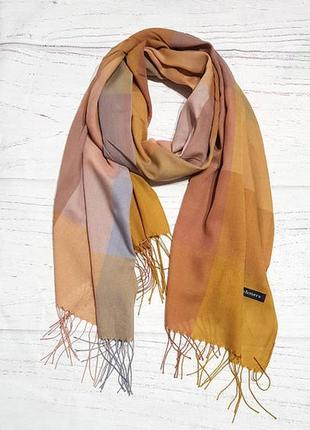 Шарф легкий тонкий вискоза женский в клетку горчица капучино