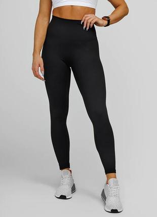 Спортивные черные лосины plus size с широким поясом