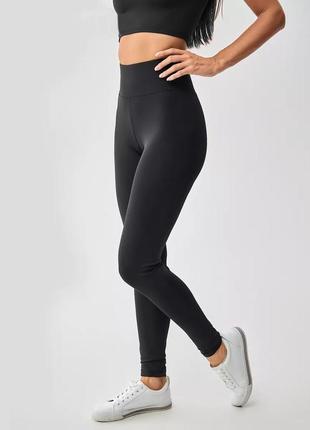 Спортивные черные лосины бифлекс plus size с утягивающим поясом