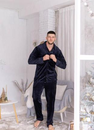 Мужская пижама "пуговица" стильный домашний костюм в пижамном стиле из велюровой ткани на коттоновой основе
