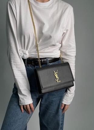 Сумка в стиле yves saint laurent kate small black/gold6 фото