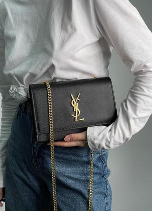 Сумка в стиле yves saint laurent kate small black/gold1 фото