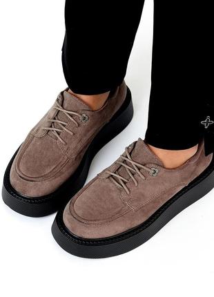Бег мокко замш туфли оксфорды броги на шнурках груша утолщенная подошва 35.5-40