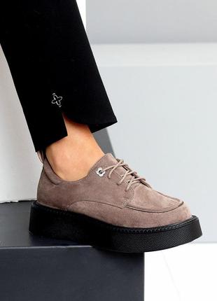 Бег мокко замш туфли оксфорды броги на шнурках груша утолщенная подошва 35.5-40