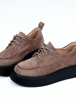 Бег мокко замш туфли оксфорды броги на шнурках груша утолщенная подошва 35.5-40