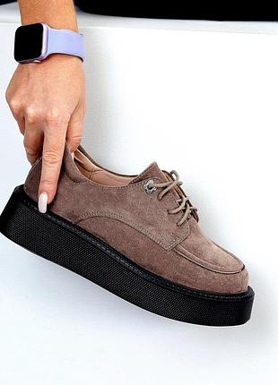Бег мокко замш туфли оксфорды броги на шнурках груша утолщенная подошва 35.5-40