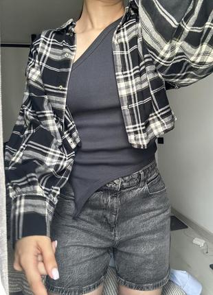 Вкорочена рубашка сорочка zara в клітинку