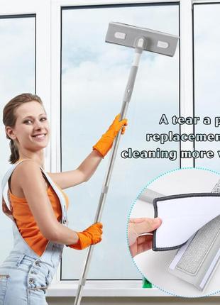 Швабра для мытья окон 4 в 1 с телескопической ручкой, скребок для окон 180°