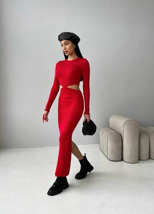 Жіноча трикотажна сукня міді, максі з вирізами на талії, бавовняне довге плаття,...