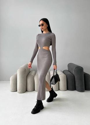 Жіноча трикотажна сукня міді, максі з вирізами на талії, бавовняне довге плаття,...