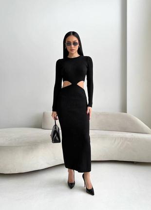 Жіноча трикотажна сукня міді, максі з вирізами на талії, бавовняне довге плаття,...